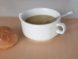 Split pea and ham soup and a wholegrain roll